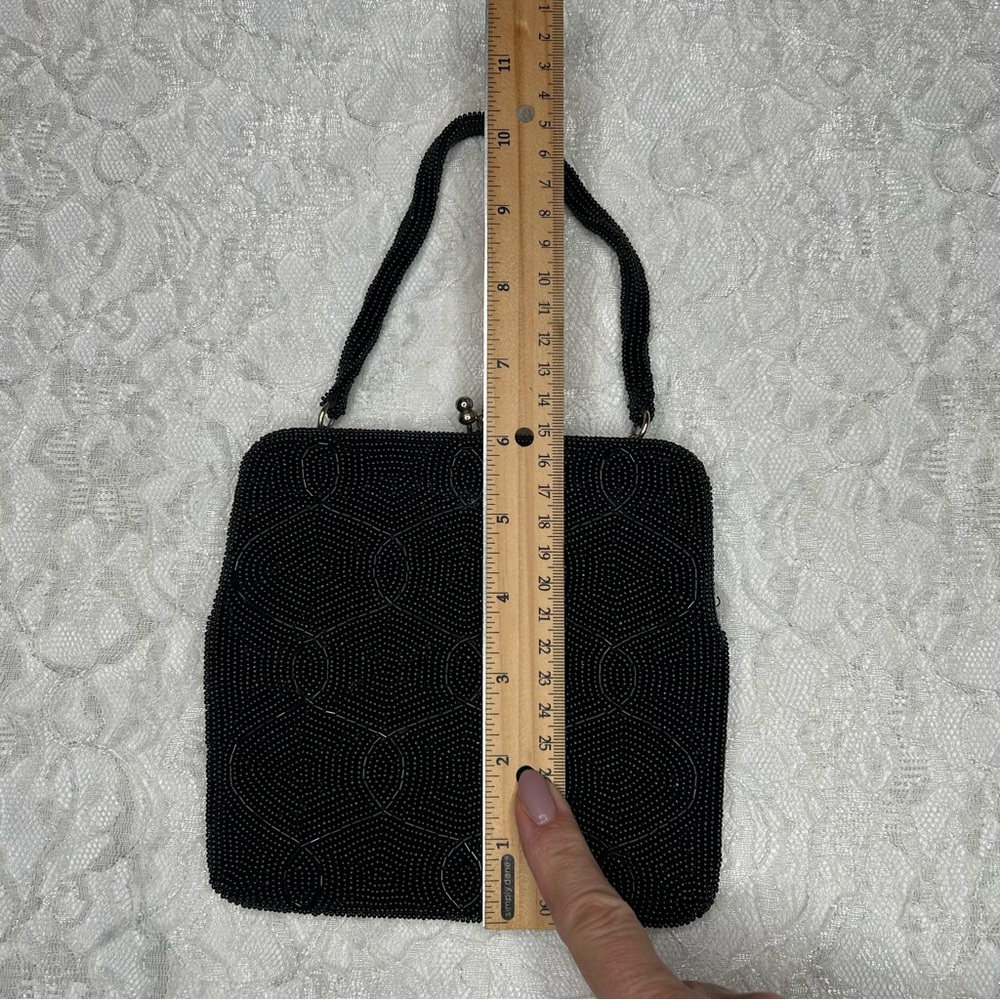 Dellil Vintage 60's Hand Made Black Beaded Evening Handbag Glamcore Quiet Luxury - Picture 14 of 17